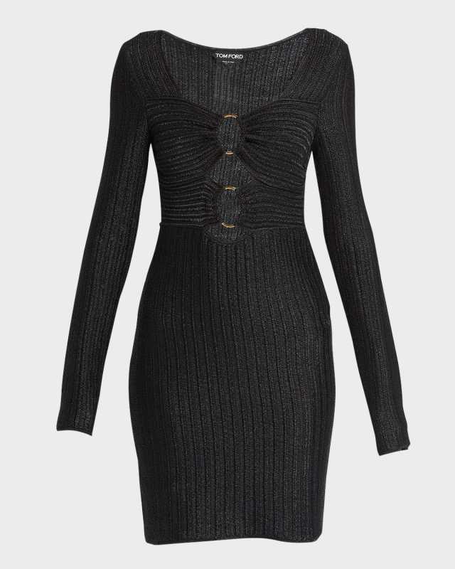 Metallic Wool Knit Dress with Front Cutouts